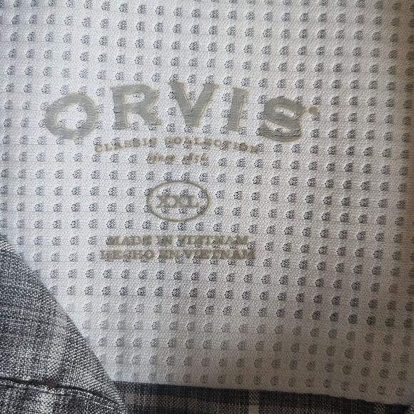 Orvis Shirt Mens XXL Gray White Check Button Up Short Sleeves Fishing Oitdoors - Picture 3 of 9